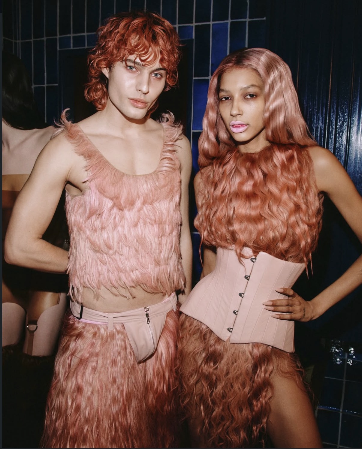 Editorial warm red hair color on two models